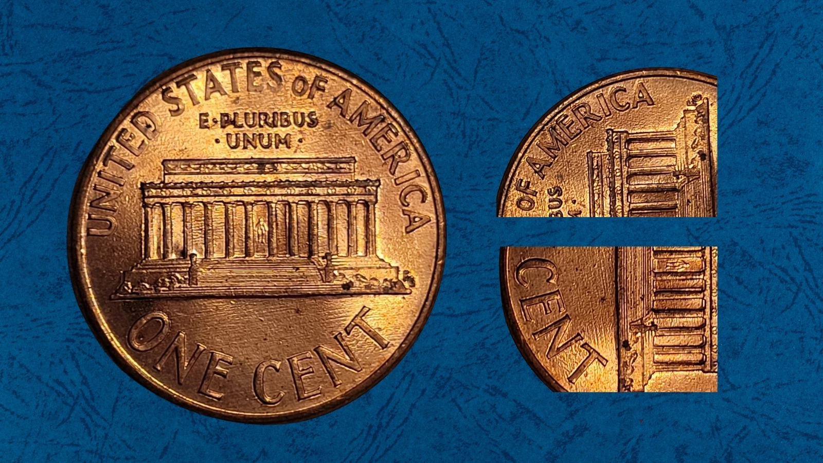 1991-D Doubled Die Reverse FS-801 showing extra columns in the Lincoln Memorial building on the reverse